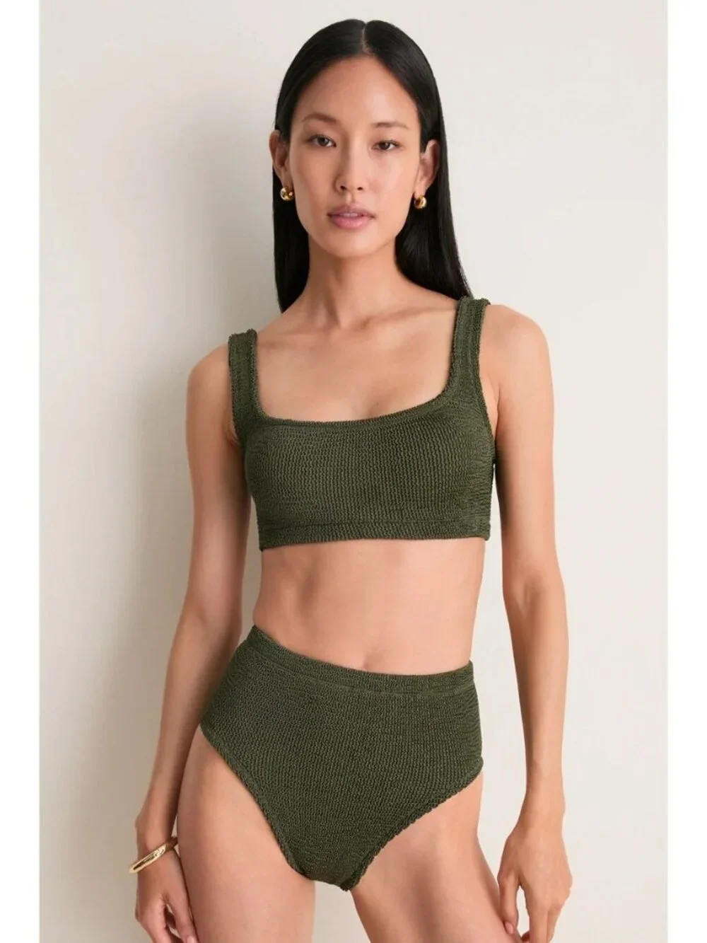 HUNZA G Patricia Bikini Set Metallic Khaki Size One Size NWT